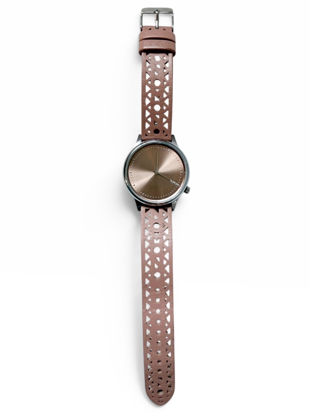 Komono Winston Cutout  Leather Band Watch Sand Pink Silver